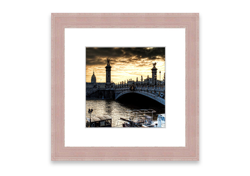 Framed print of Alexander Bridge in Paris, showcasing intricate details and vibrant colors, available in various frame colors.