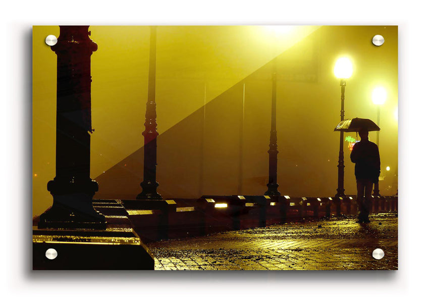 Alley Night acrylic print showcasing a serene urban night scene on 5mm thick acrylic glass, ready to hang.