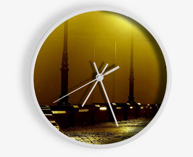 Alley Night clock made from natural bamboo with a round face, available in black, white, and natural colors, featuring a clear Plexiglas lens.