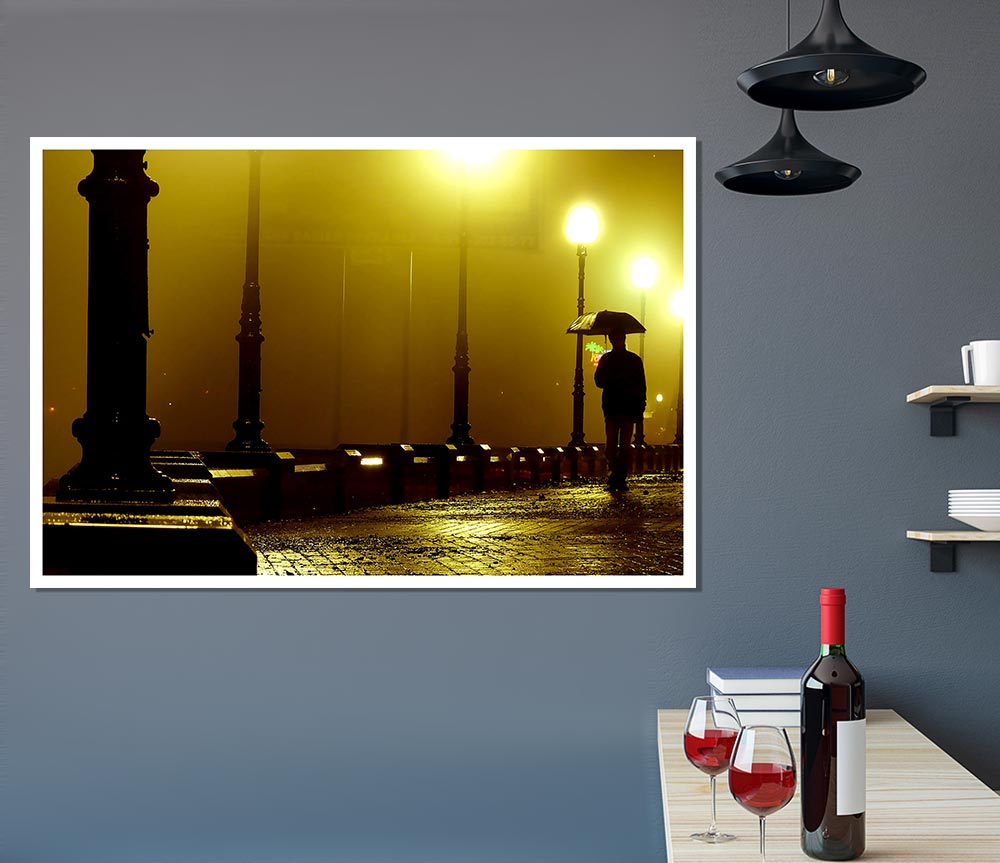 Alley Night canvas poster featuring a serene urban evening scene with vibrant colors.