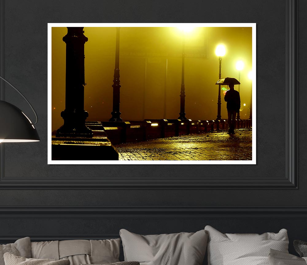 Alley Night canvas poster featuring a serene urban evening scene with vibrant colors.