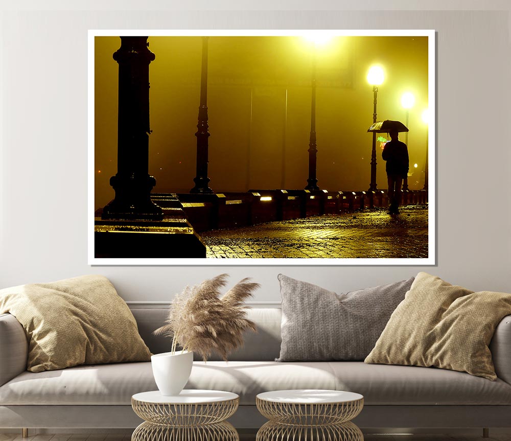 Alley Night canvas poster featuring a serene urban evening scene with vibrant colors.