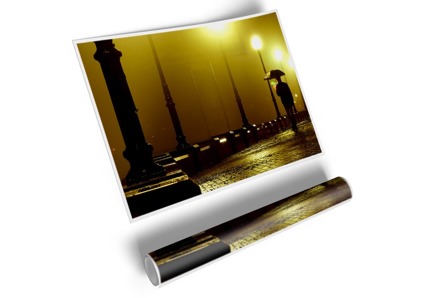 Alley Night canvas poster featuring a serene urban evening scene with vibrant colors.