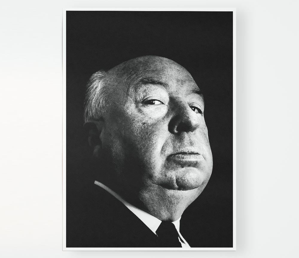 A high-quality canvas portrait of Alfred Hitchcock, showcasing his iconic profile and expression, perfect for display or framing.