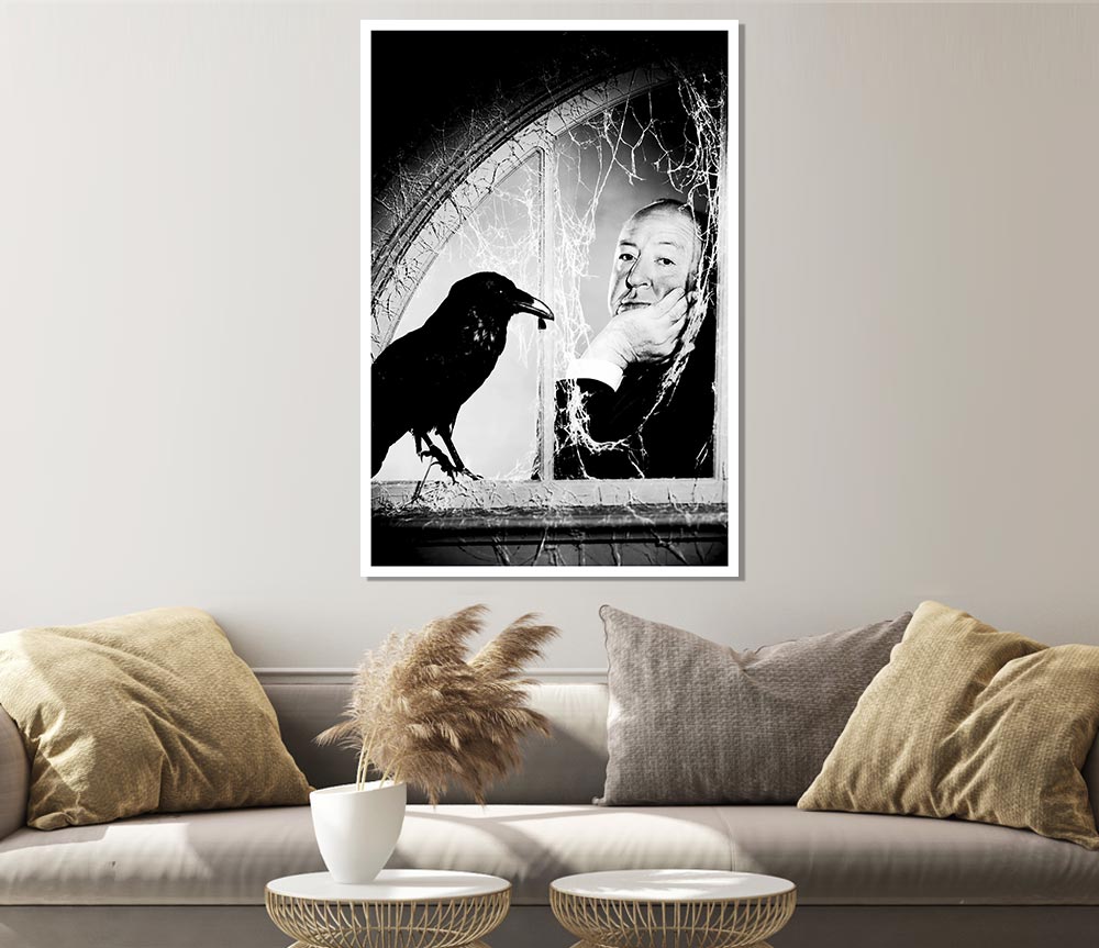 Alfred Hitchcock The Birds poster on high-quality canvas, featuring iconic imagery from the classic film.