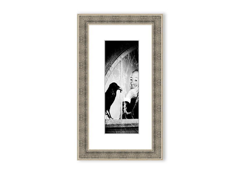 Framed print of Alfred Hitchcock's The Birds, showcasing intricate details and available in various frame colors.