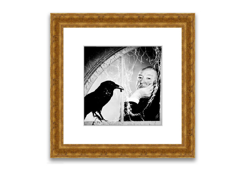 Framed print of Alfred Hitchcock's The Birds, showcasing intricate details and available in various frame colors.