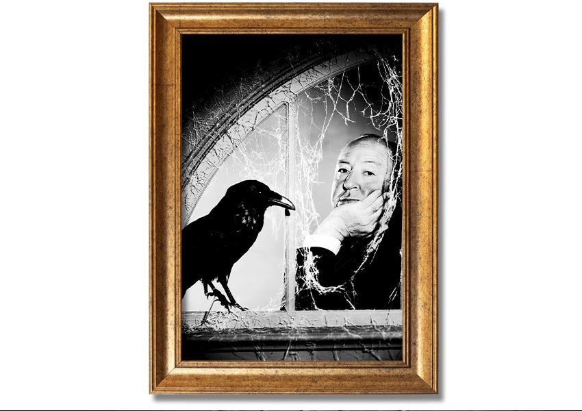 Framed print of Alfred Hitchcock's The Birds, showcasing iconic imagery with a stylish frame.