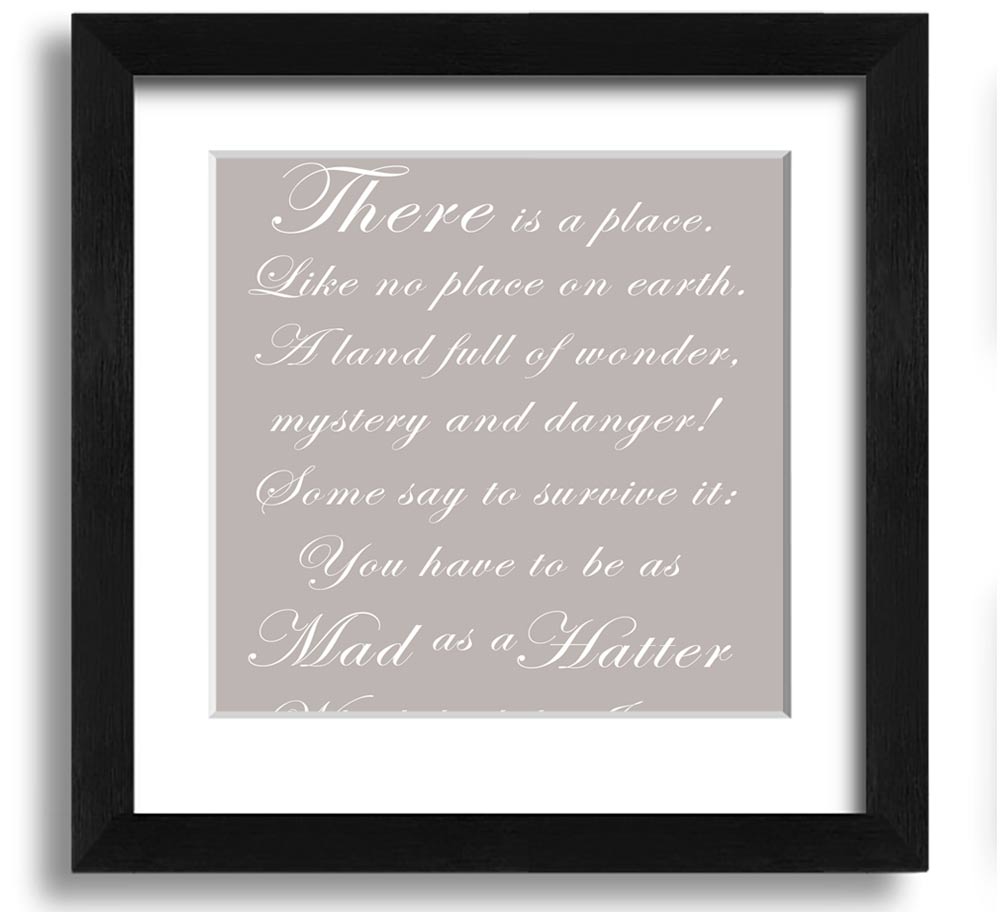 Alice In Wonderland Mad Hatter beige square framed print, showcasing whimsical design and quality craftsmanship.