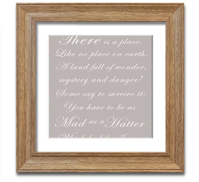 Alice In Wonderland Mad Hatter beige square framed print, showcasing whimsical design and quality craftsmanship.