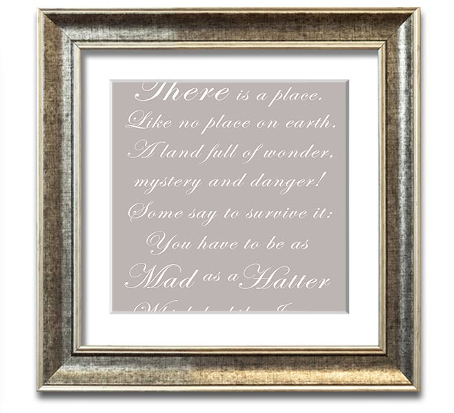 Alice In Wonderland Mad Hatter beige square framed print, showcasing whimsical design and quality craftsmanship.