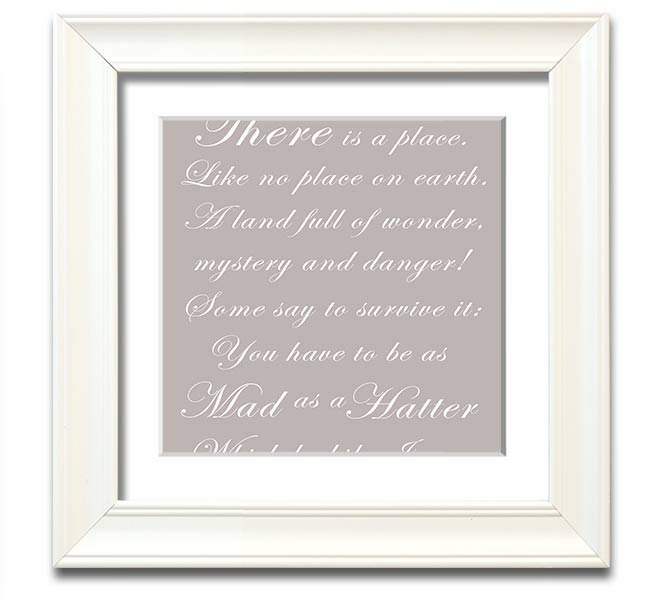 Alice In Wonderland Mad Hatter beige square framed print, showcasing whimsical design and quality craftsmanship.