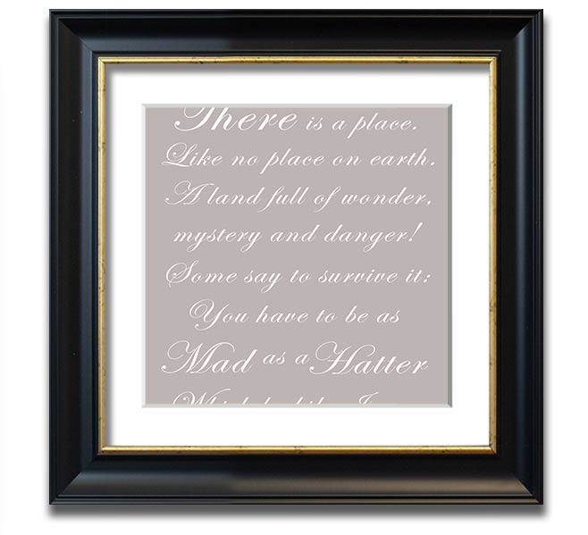 Alice In Wonderland Mad Hatter beige square framed print, showcasing whimsical design and quality craftsmanship.