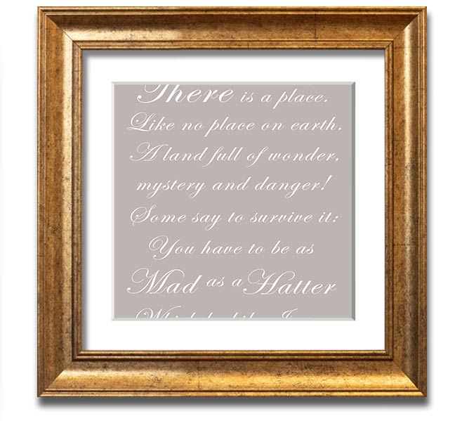 Alice In Wonderland Mad Hatter beige square framed print, showcasing whimsical design and quality craftsmanship.