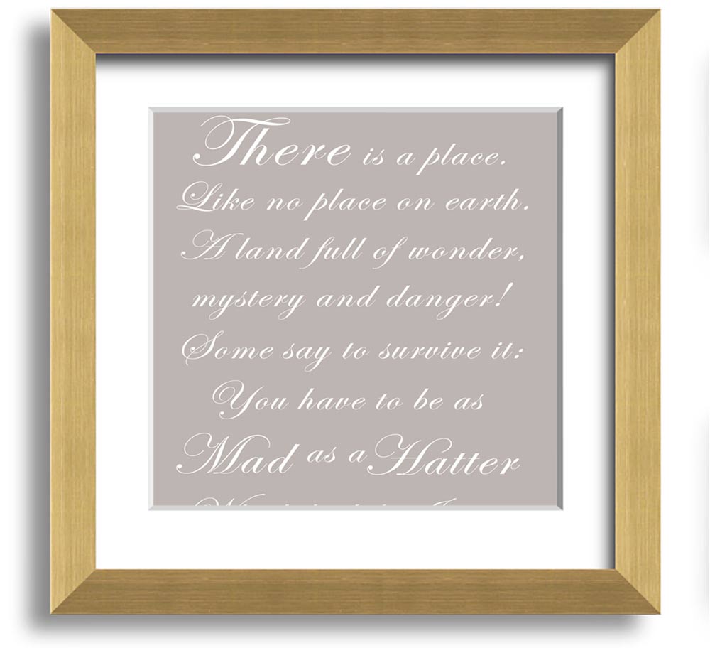 Alice In Wonderland Mad Hatter beige square framed print, showcasing whimsical design and quality craftsmanship.