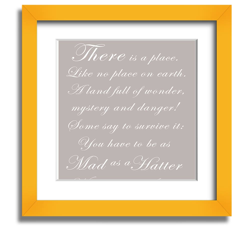 Alice In Wonderland Mad Hatter beige square framed print, showcasing whimsical design and quality craftsmanship.