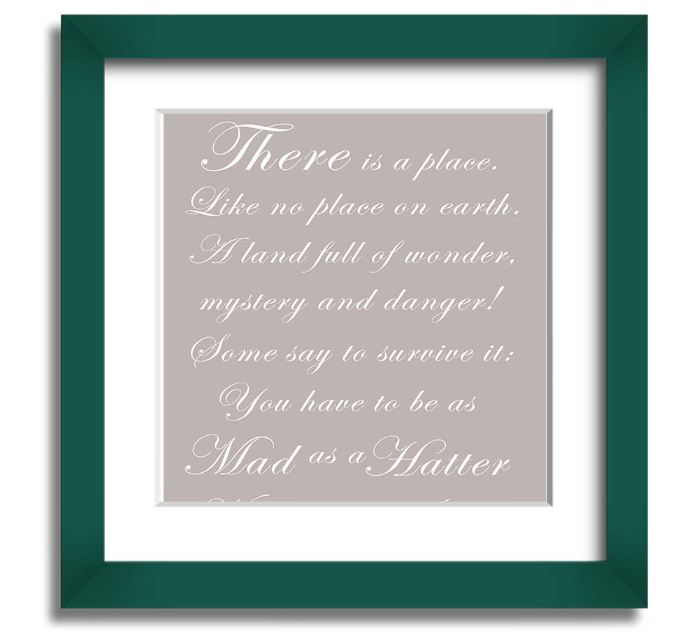 Alice In Wonderland Mad Hatter beige square framed print, showcasing whimsical design and quality craftsmanship.