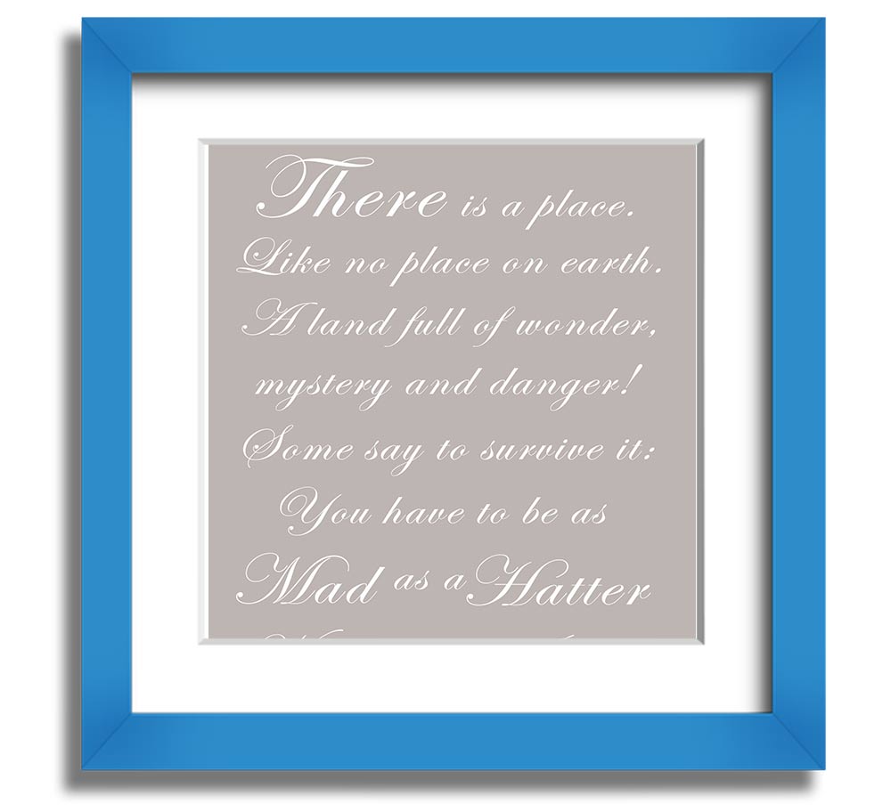 Alice In Wonderland Mad Hatter beige square framed print, showcasing whimsical design and quality craftsmanship.