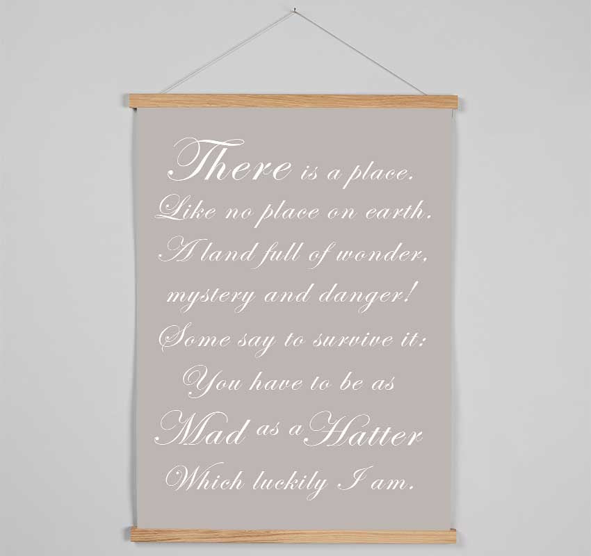 Alice In Wonderland As Mad As A Hatter Beige wooden poster hangers showcasing a print with a sleek design and magnetic fastening.