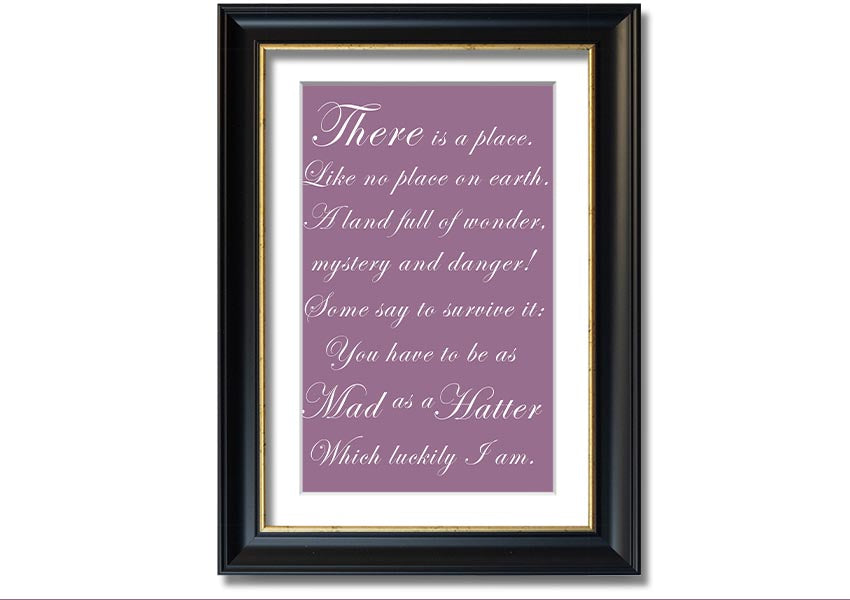 Framed print of Alice In Wonderland's Mad Hatter in dusty pink, showcasing whimsical design and quality craftsmanship.