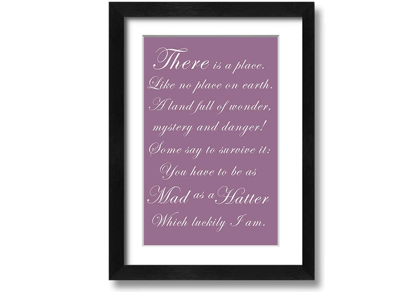 Framed print of Alice In Wonderland's Mad Hatter in dusty pink, showcasing whimsical design and quality craftsmanship.