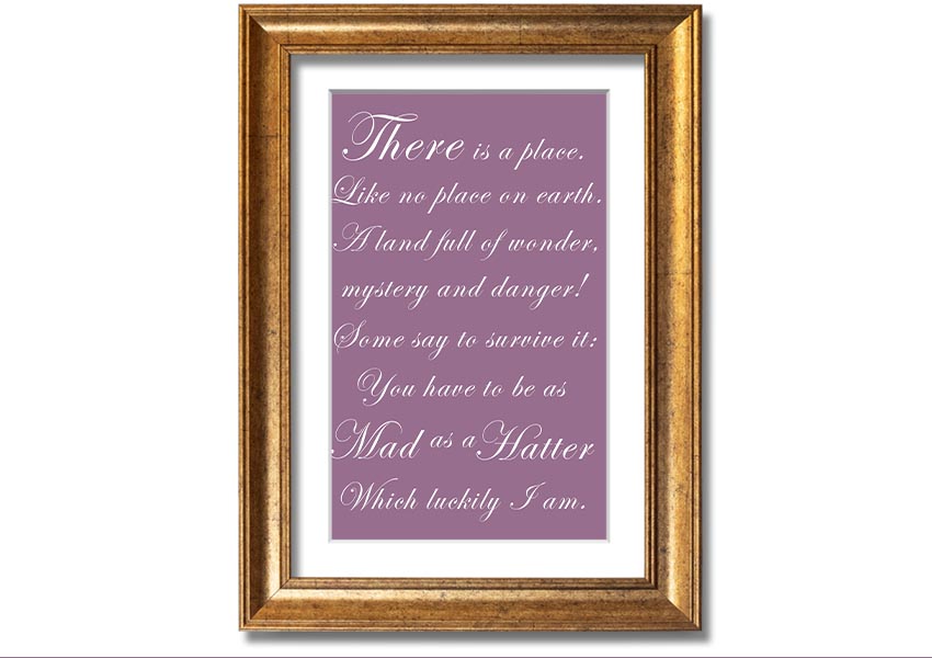 Framed print of Alice In Wonderland's Mad Hatter in dusty pink, showcasing whimsical design and quality craftsmanship.