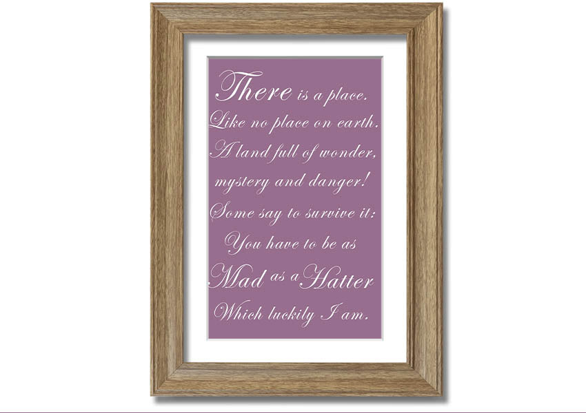 Framed print of Alice In Wonderland's Mad Hatter in dusty pink, showcasing whimsical design and quality craftsmanship.