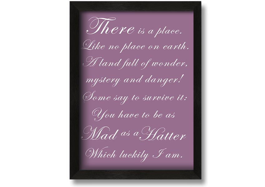 Framed print of Alice In Wonderland's Mad Hatter in dusty pink, showcasing whimsical design and quality craftsmanship.