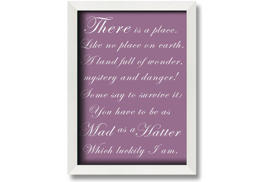 Framed print of Alice In Wonderland's Mad Hatter in dusty pink, showcasing whimsical design and quality craftsmanship.