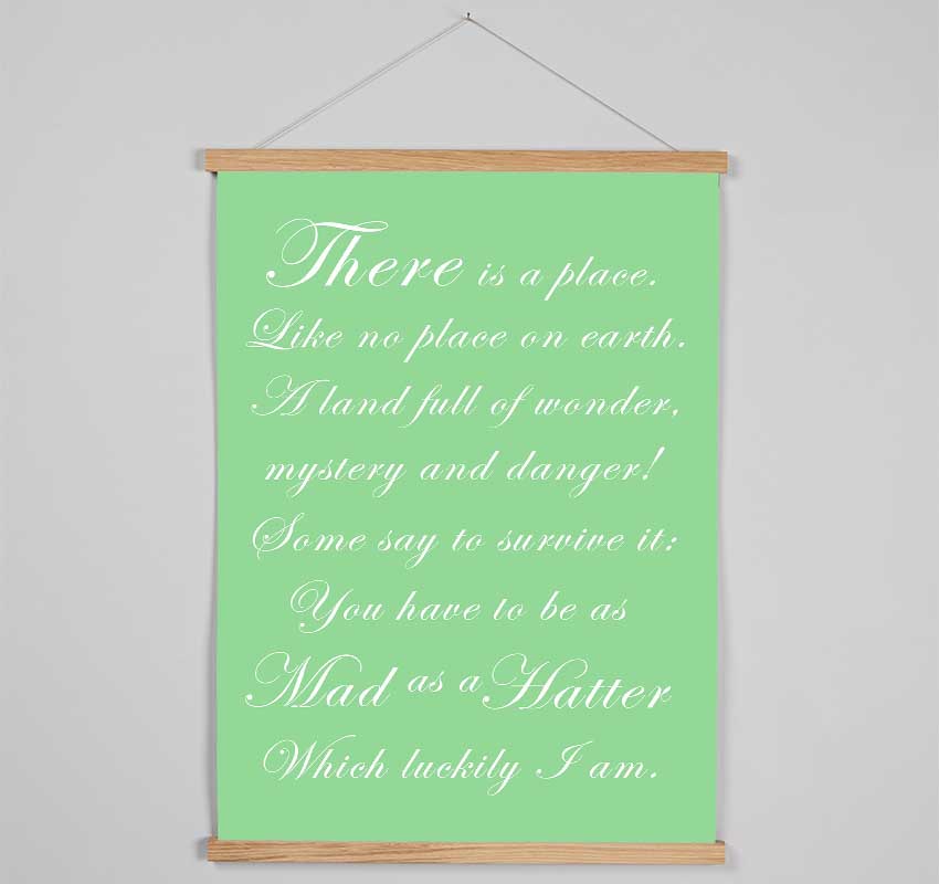 Alice In Wonderland themed wooden poster hangers in green, showcasing a sleek design with magnetic fastening for secure print display.