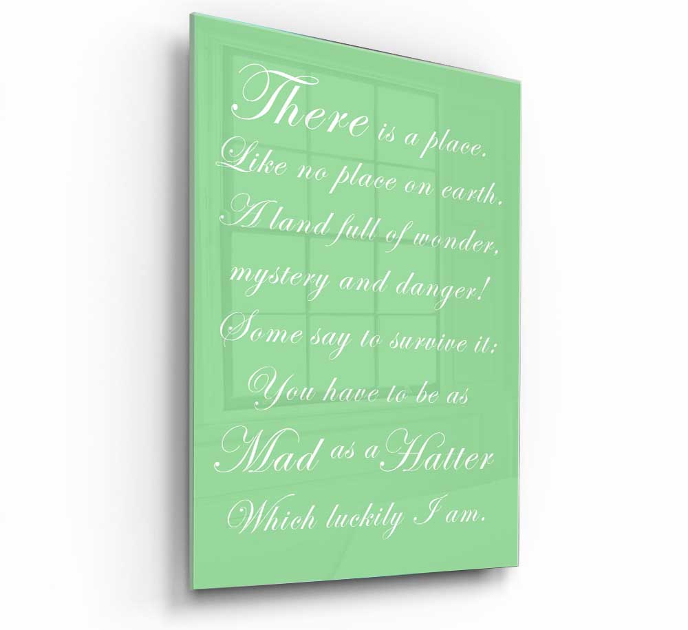 Alice In Wonderland Mad Hatter Green glass print featuring vibrant colors and intricate details.