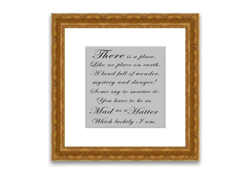 Framed print of Alice In Wonderland's Mad Hatter in grey, showcasing intricate details and vibrant colors.