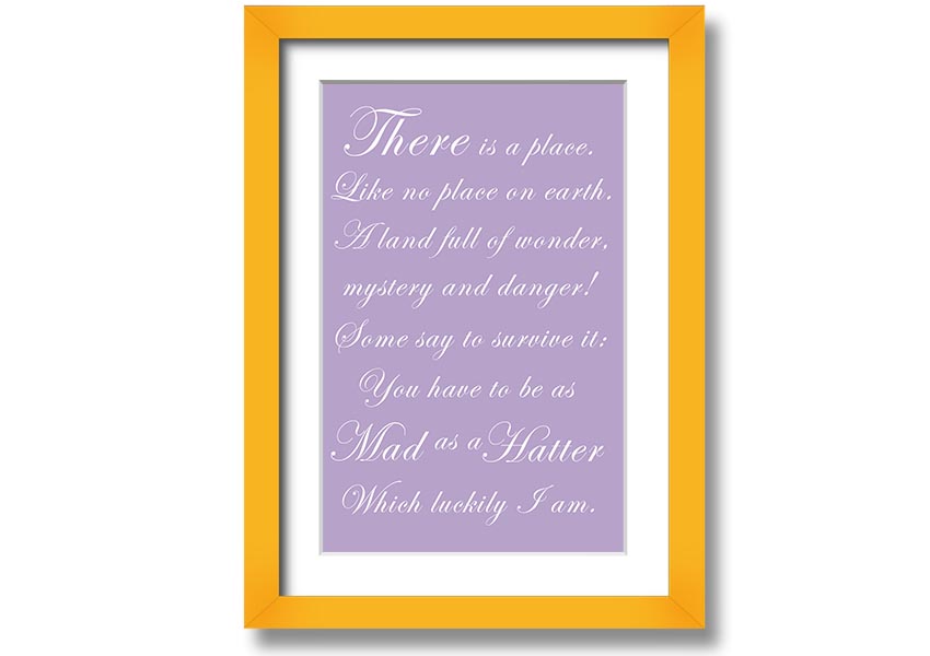 Framed print of Alice In Wonderland's Mad Hatter in lilac, showcasing whimsical art with a decorative frame.