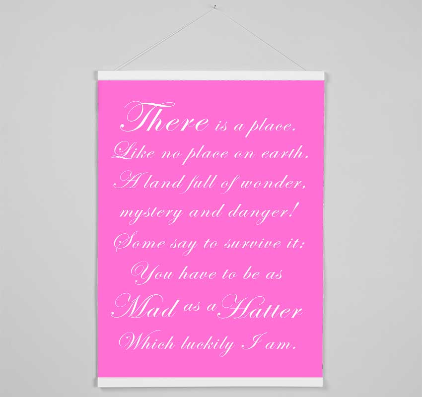 Alice In Wonderland Mad Hatter Vivid Pink wooden poster hangers with magnetic fastening, showcasing a contemporary design.