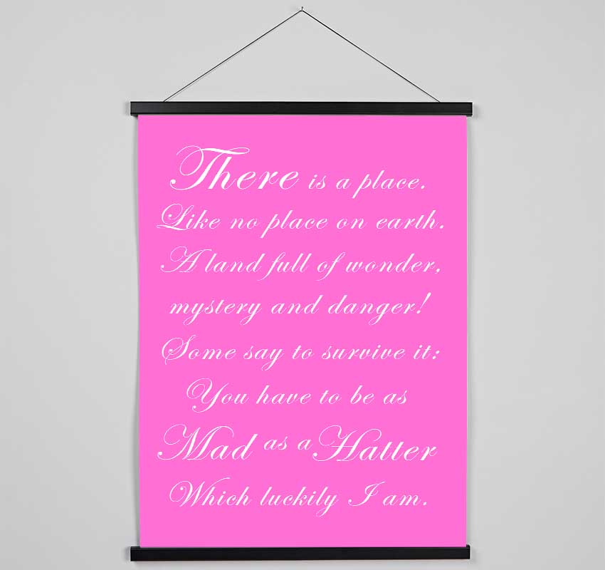 Alice In Wonderland Mad Hatter Vivid Pink wooden poster hangers with magnetic fastening, showcasing a contemporary design.