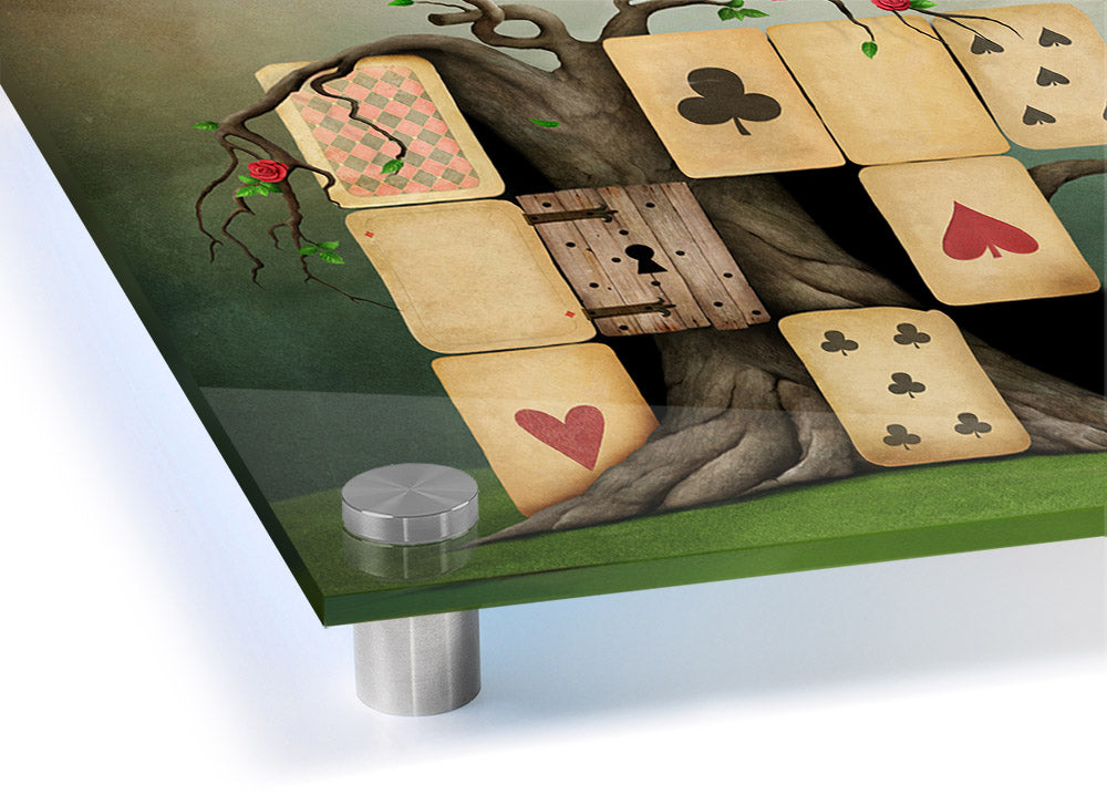 Alice In Wonderland Dice Tree acrylic print on 5mm thick acrylic glass, featuring vibrant colors and whimsical design.