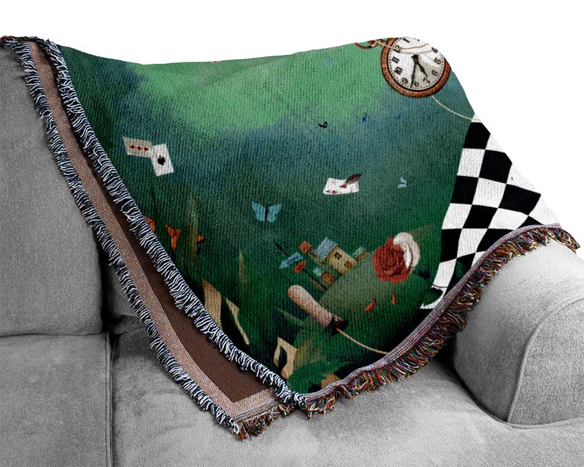 Alice In Wonderland Out Of Time throw blanket made from 100% cotton, featuring a thermal weave for breathability and a luxurious finish.