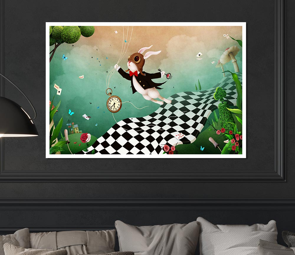 Alice In Wonderland Out Of Time poster on high-quality canvas, featuring vibrant colors and intricate details, ready for display.