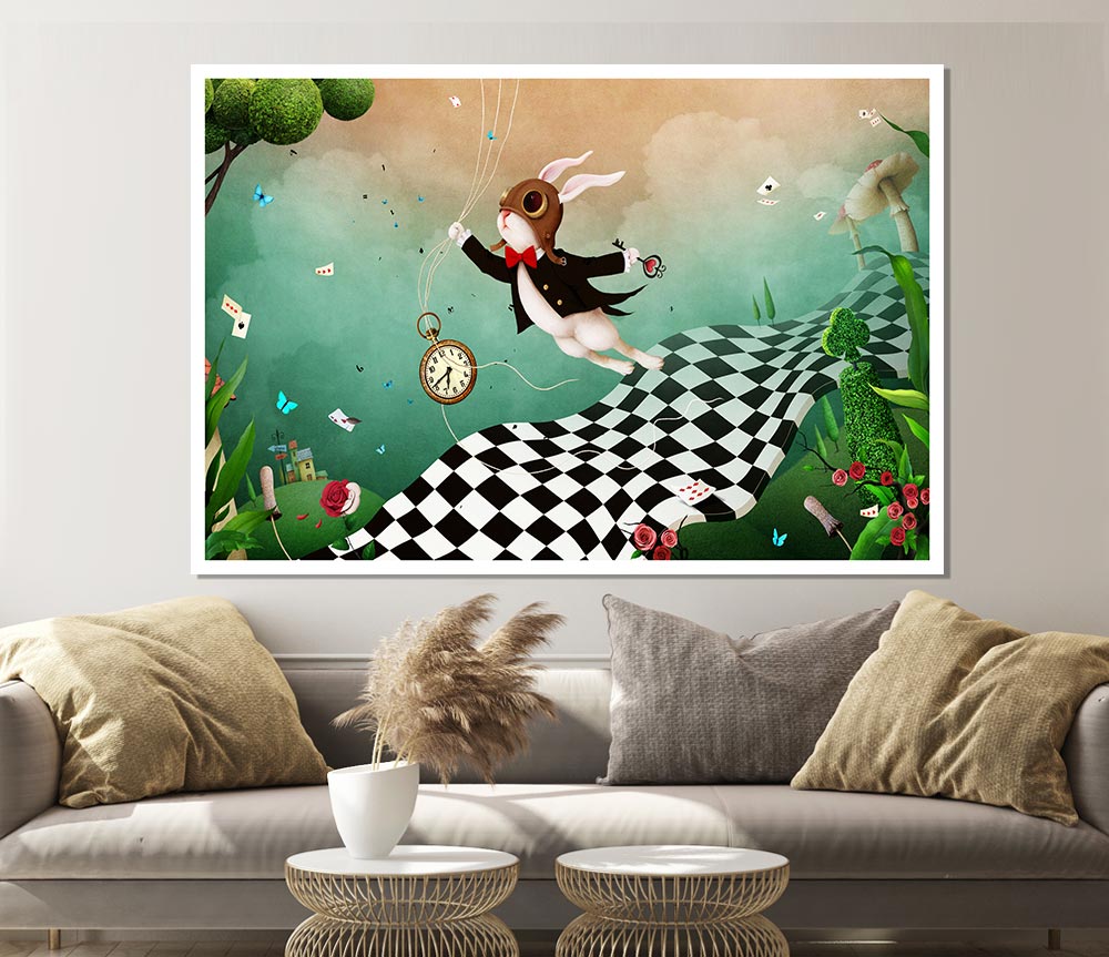 Alice In Wonderland Out Of Time poster on high-quality canvas, featuring vibrant colors and intricate details, ready for display.