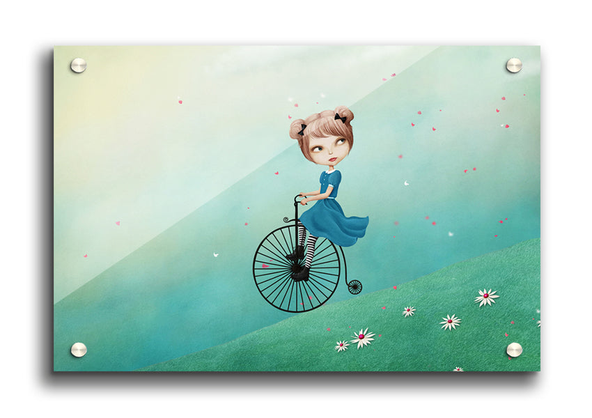 Alice In Wonderland Penny Farthing acrylic print on 5mm thick acrylic glass, featuring vibrant colors and whimsical design.