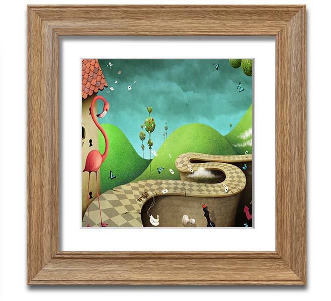 Alice In Wonderland Road Square Framed Print with colorful design and multiple frame options, handmade in the UK.