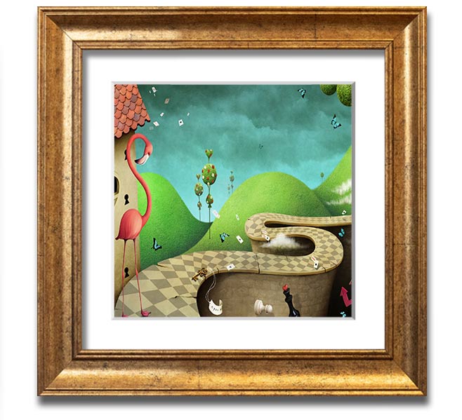 Alice In Wonderland Road Square Framed Print with colorful design and multiple frame options, handmade in the UK.