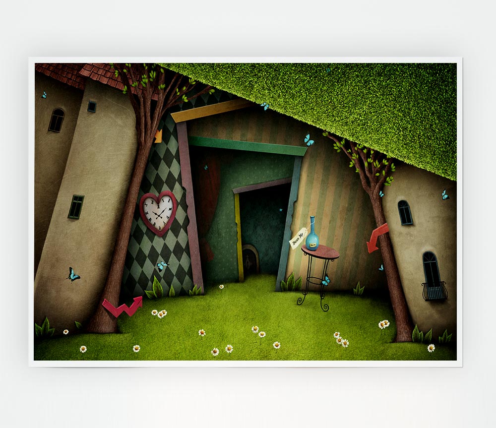 Alice In Wonderland The Small Door poster on high-quality canvas, featuring vibrant colors and intricate details, ready for display.