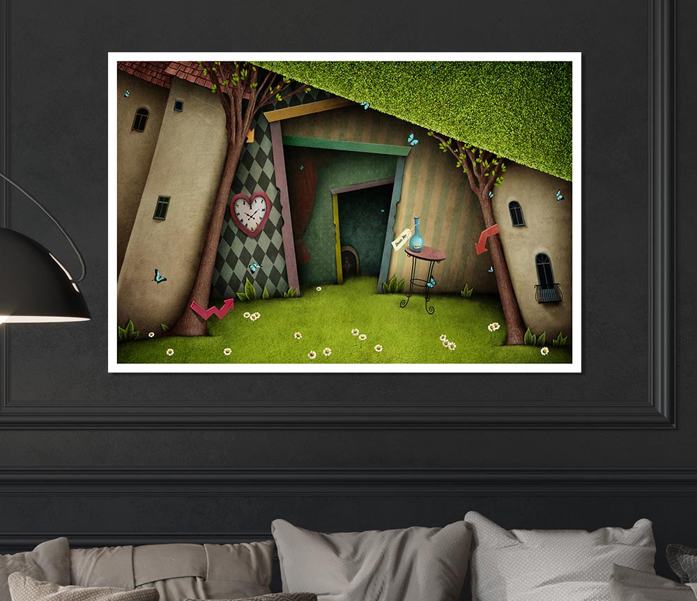 Alice In Wonderland The Small Door poster on high-quality canvas, featuring vibrant colors and intricate details, ready for display.