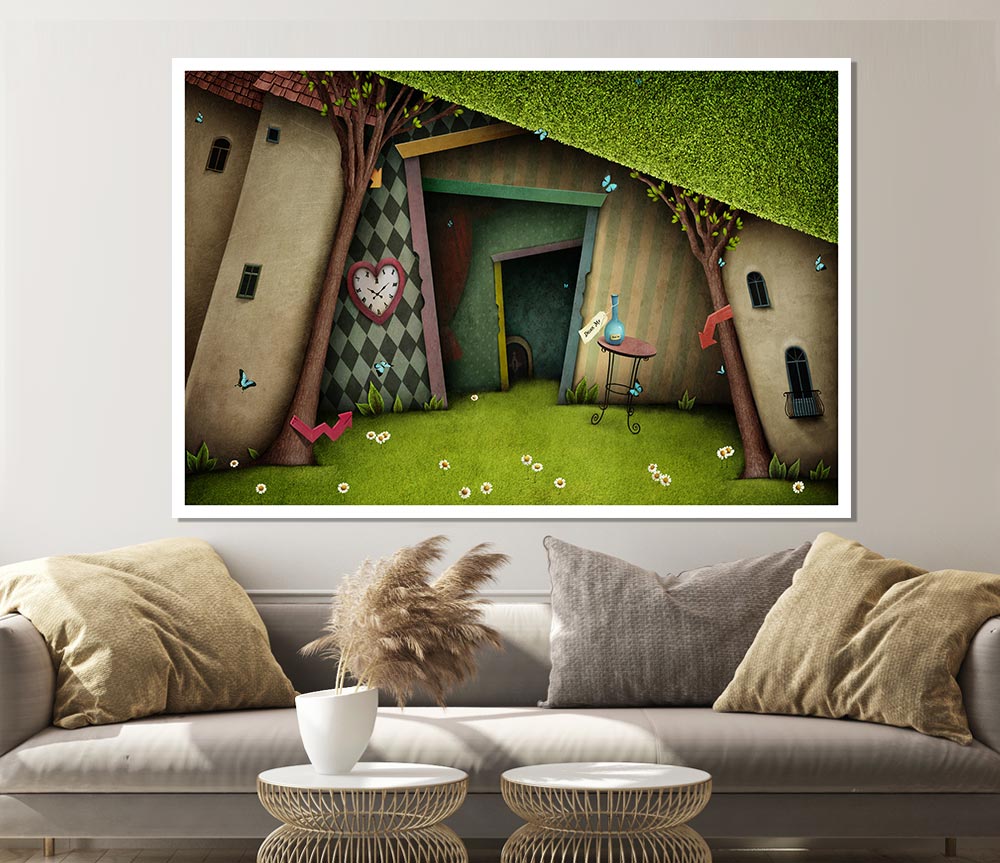 Alice In Wonderland The Small Door poster on high-quality canvas, featuring vibrant colors and intricate details, ready for display.