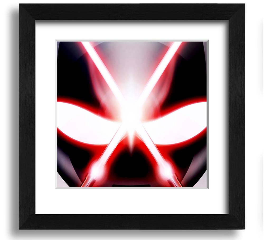 A square framed print featuring an abstract design of alien eyes, available in various frame colors, ready to hang.