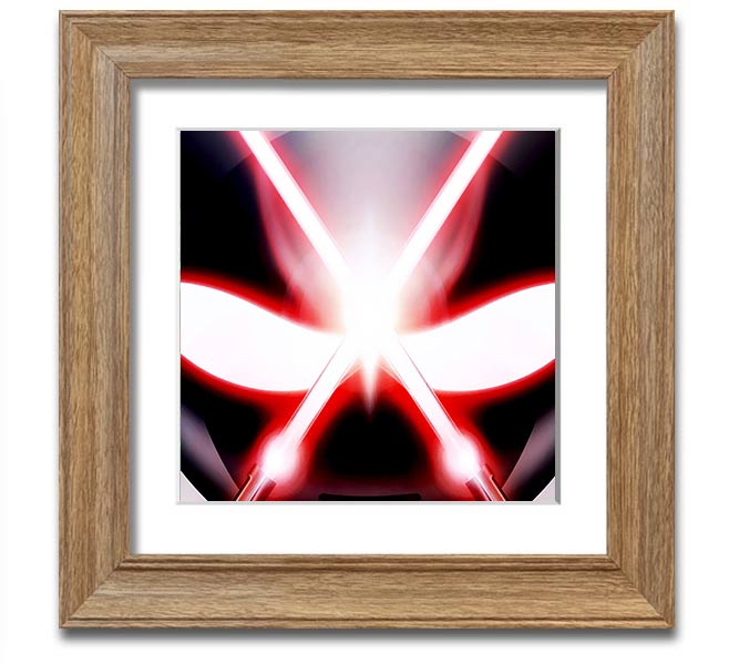 A square framed print featuring an abstract design of alien eyes, available in various frame colors, ready to hang.