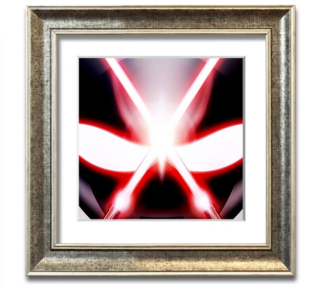 A square framed print featuring an abstract design of alien eyes, available in various frame colors, ready to hang.