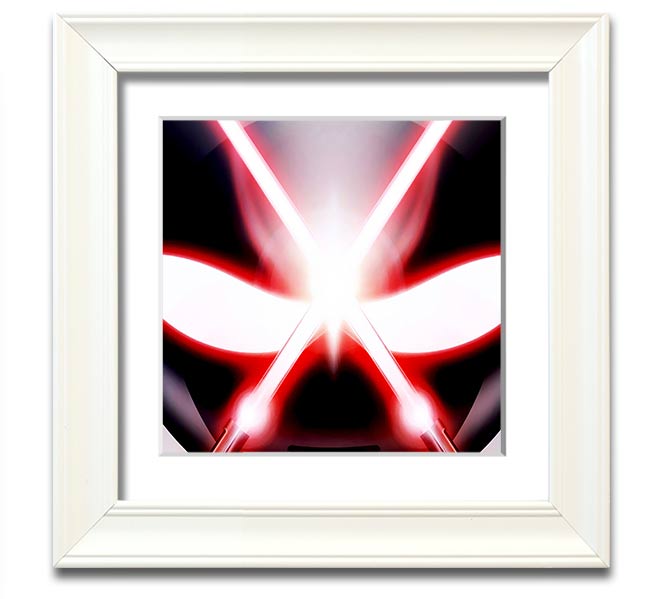 A square framed print featuring an abstract design of alien eyes, available in various frame colors, ready to hang.