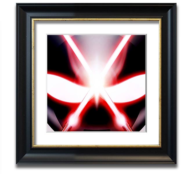 A square framed print featuring an abstract design of alien eyes, available in various frame colors, ready to hang.